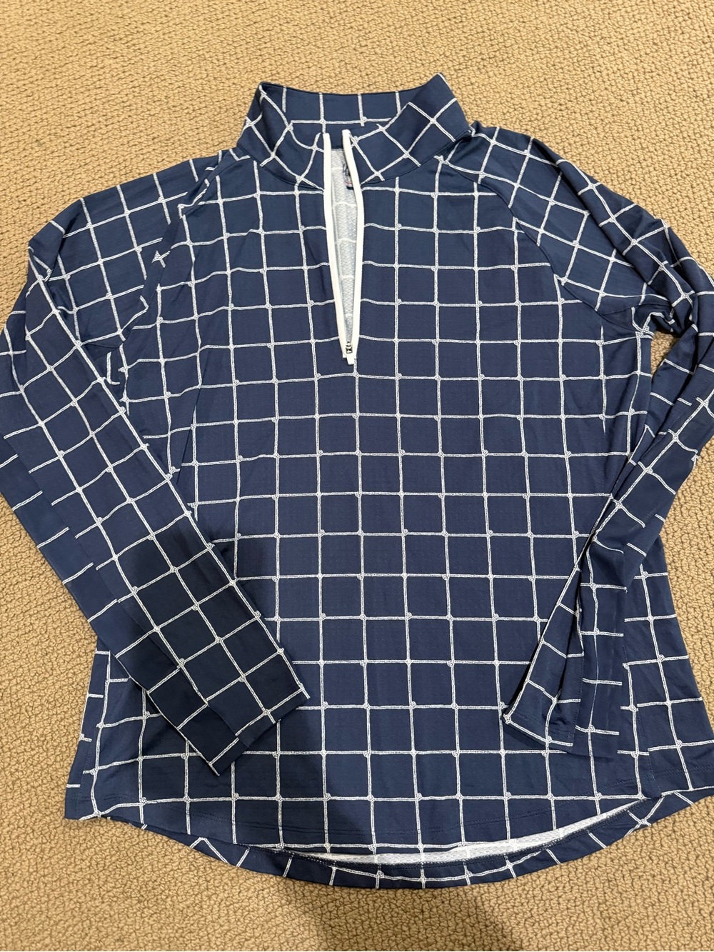 Walter Hagen Navy Grid Half-Zip Long Sleeve Top